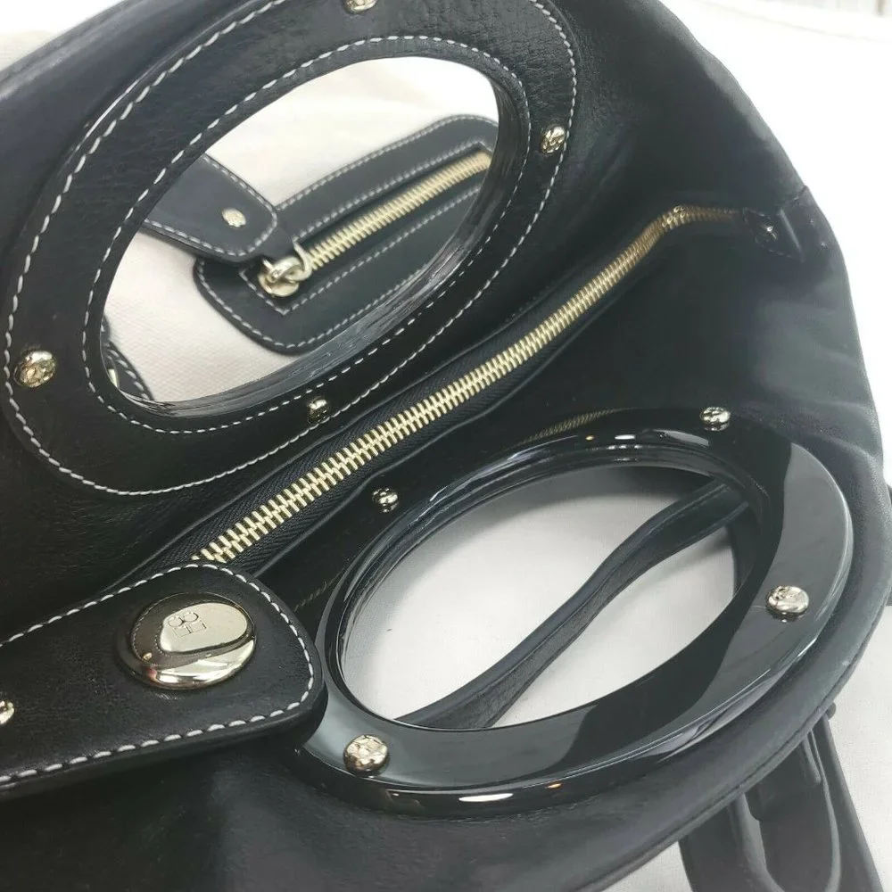 Kate Spade Womens Black Cream Canvas Leather Zip Pockets Crossbody Handb…